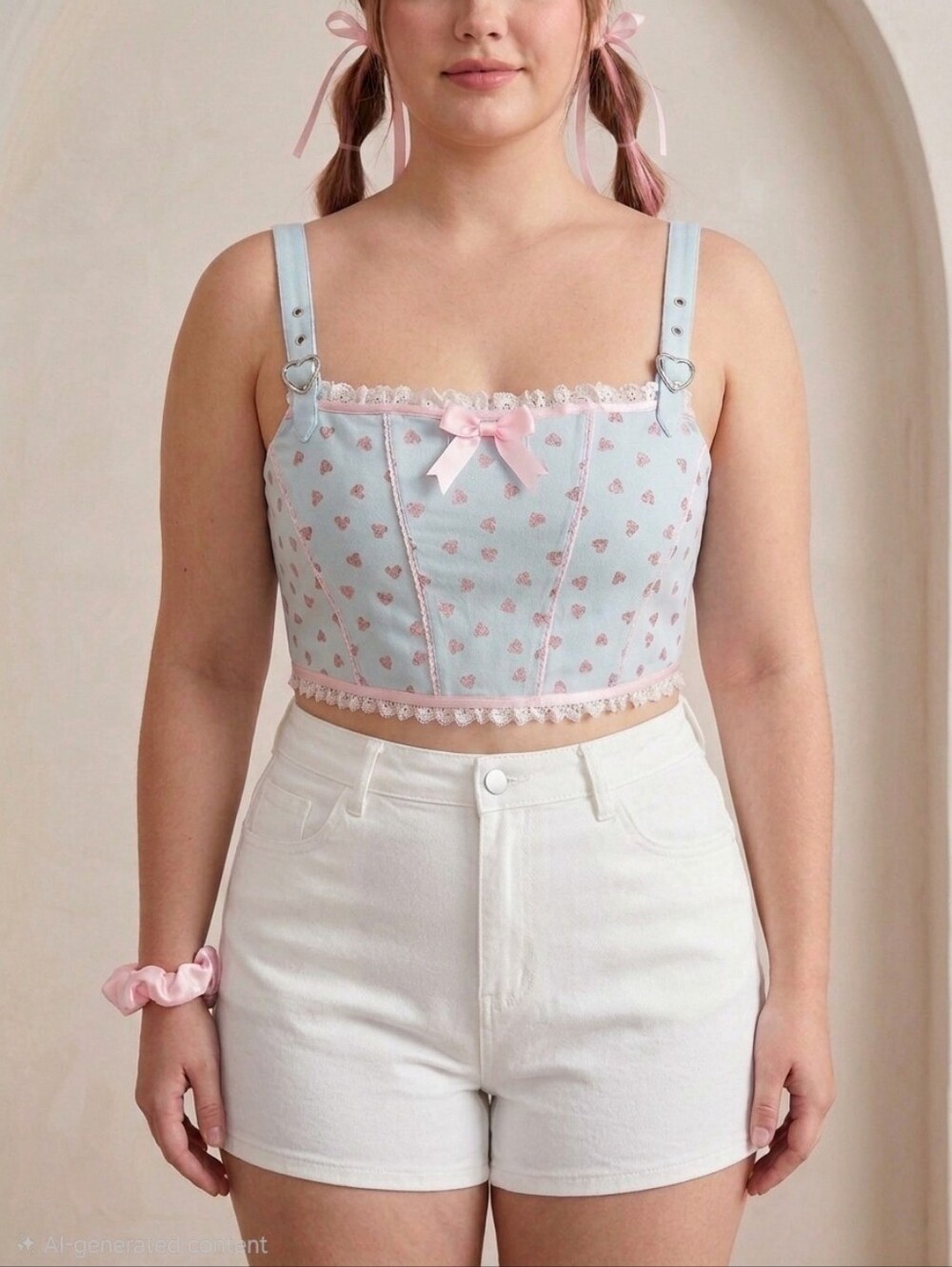 My Violet "Love Note" Corset Top XXL - Powder Blue Glitter Hearts